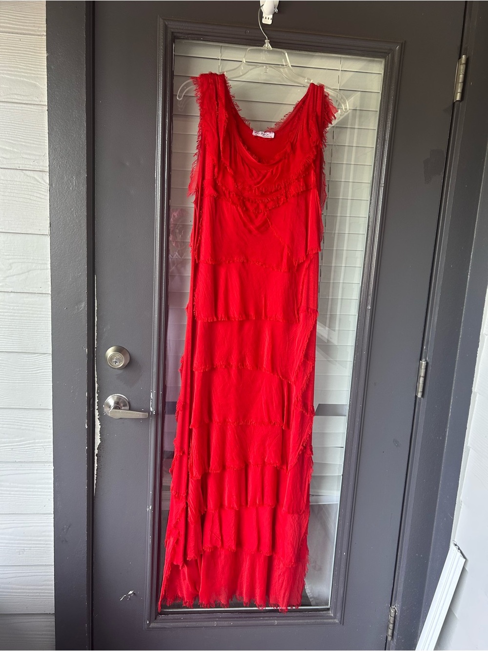 Gigi Moda Red Tiered Fringe Maxi Dress